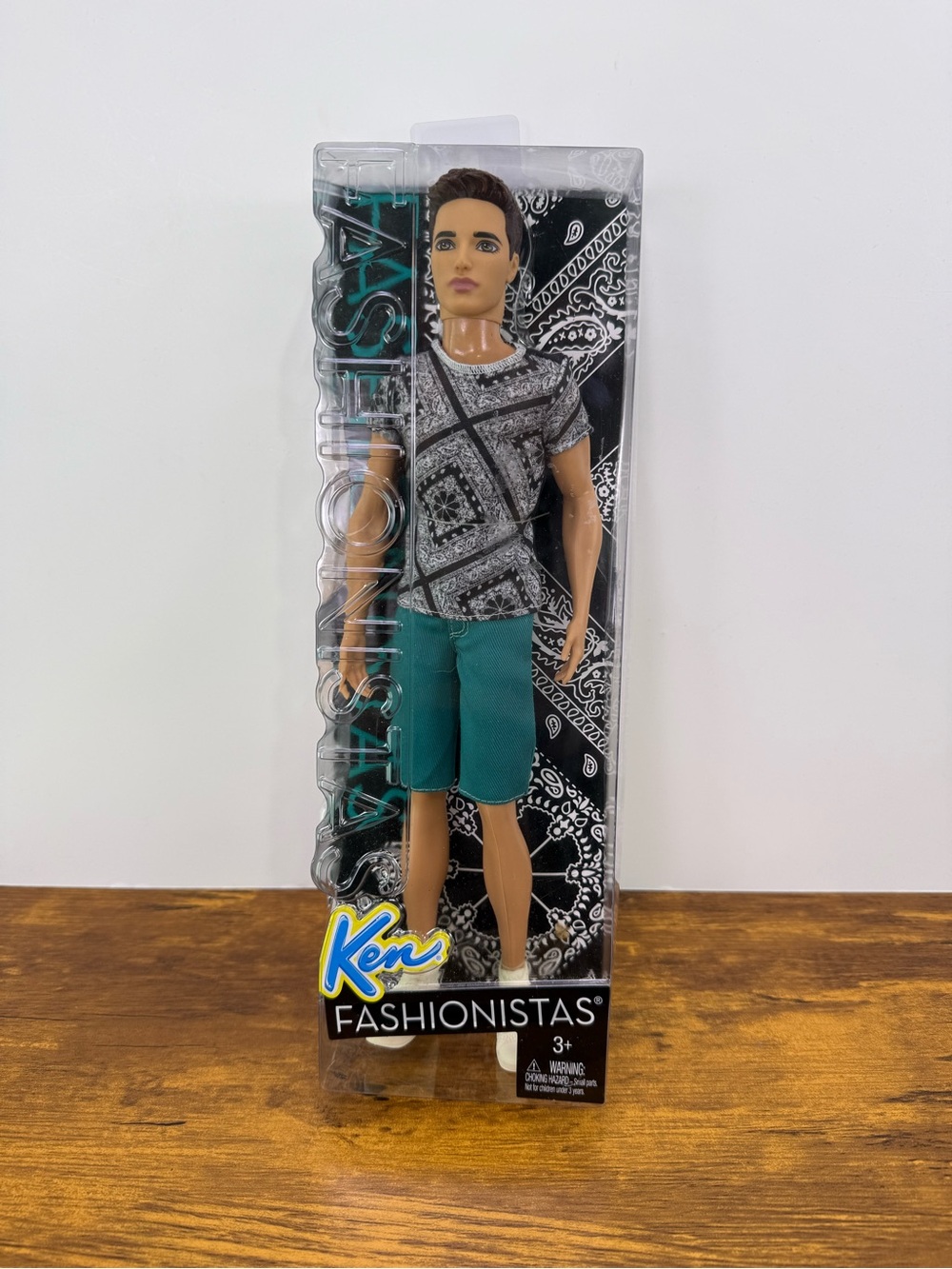 Barbie Fashionistas Ken Doll #3 2014 Bandana Shirt Teal Shorts New in Box NIB